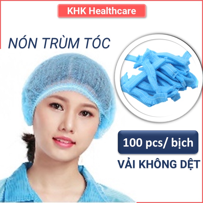 Bịch 100 nón giấy trùm tóc PT Medical trắng/xanh an toàn vệ sinh trong y tế