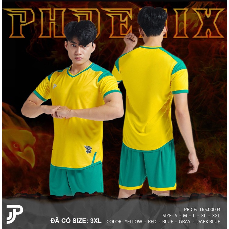 Quần áo bóng đá nam, đồ đá banh, áo đá bóng, áo JP PHOENIX Vàng - Chất vải cao cấp, bền, thoáng