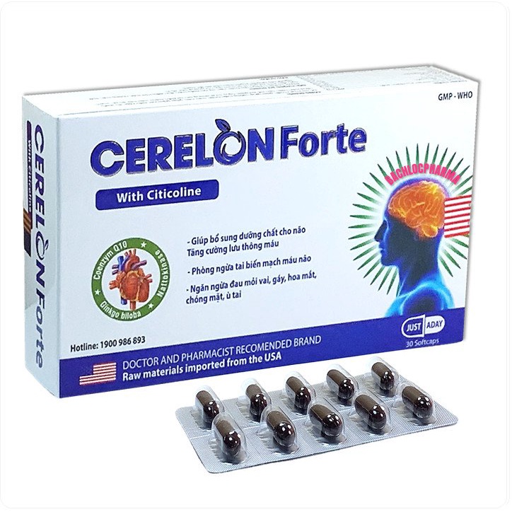 Viên uống bổ não Cerelon Forte giúp tăng cường trí nhớ, tăng tuần hoàn máu não, ngừa tai biến
