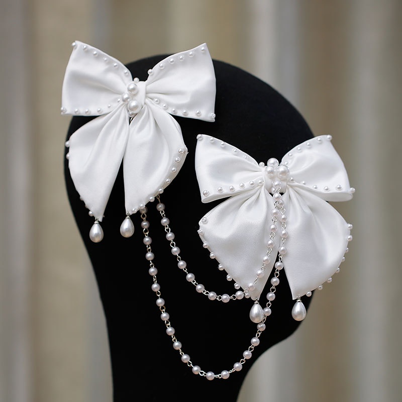 Kẹp Tóc Hình Nơ Đính Ngọc Trai Giả Màu Trắng Thời Trang Cho Cô Dâu