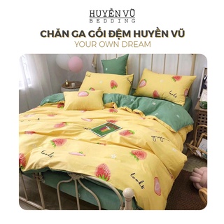 Bộ chăn ga gối poly 4 món vỏ chăn ga gối màu vàng-CHĂN GA GỐI ĐỆM HUYỀN VŨ