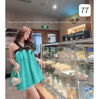 Đầm babydoll 2 dây bản to phối nơ trước ngực cực kì xinh