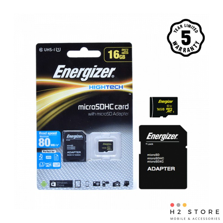 Thẻ nhớ Micro SDHC 16GB Energizer HT C10 U1 80Mb/s - FMDABH016A