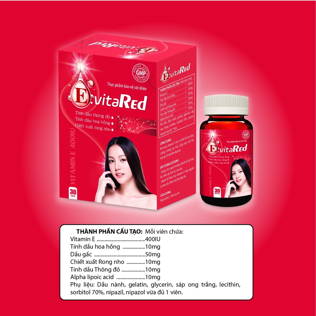 Viên Uống Sáng Đẹp Da Green Heart Pharma Evita Red Vitamin E Đỏ Lọ 30 Viên