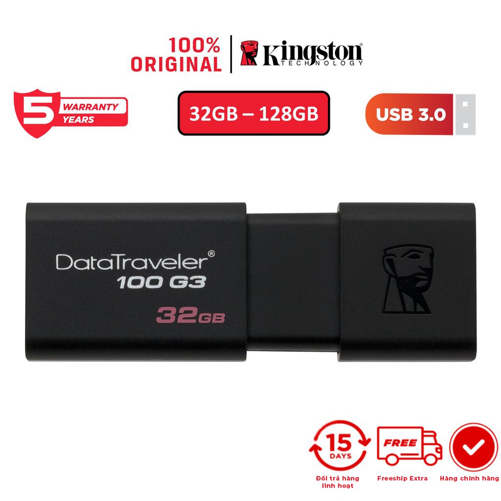 USB Kingston DT100G3 16Gb nắp trượt tốc độ đọc tới 100MB/s - Hàng chính hãng
