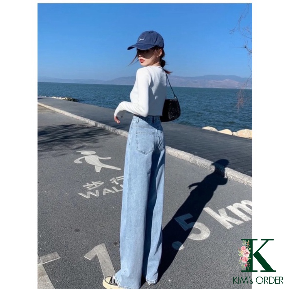 Quần Jean Nữ Màu Xanh Nhạt Ống Suông Dài Cạp Lưng Cao Basic Ulzzang Đi Học Đi Làm Đi Chơi Năng Động Cá Tính Chất Đẹp