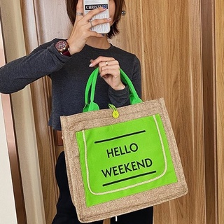Túi cói hello weekend, Túi cói đi biển hàng đẹp dày dặn