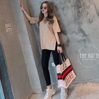 Tuyệt Áo thun lụa giấy nữ - Áo phông cổ tim vạt xẻ tà hot loại 1