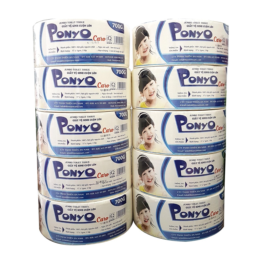 Combo 10 cuộn giấy vệ sinh cuộn lớn 700g Jumbo PONYO