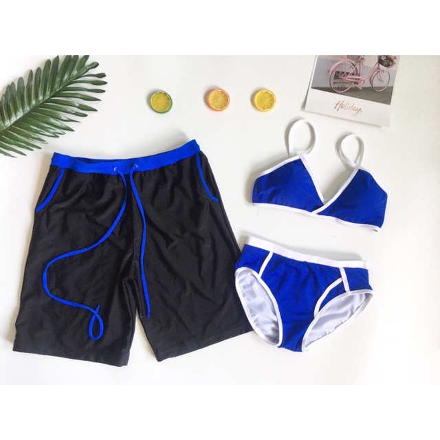 Đồ bơi cặp/ Đồ đôi/ Bikini cặp xanh vạt chéo