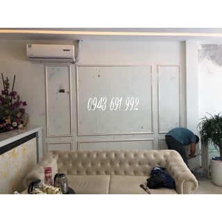 Trang trí dán Phào chỉ nhựa PS composite trắng 2 vạch vàng bản 3.8cm