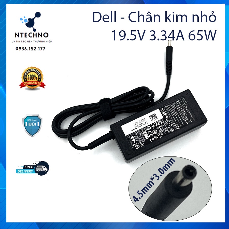 Sạc Zin Laptop Dell 19.5V 3.34A 65W Chân kim to/Chân kim nhỏ dành cho laptop Dell -Tặng kèm dây nguồn- Bảo hành 12 Tháng