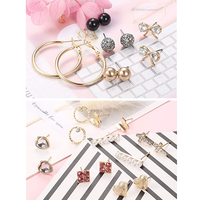 Set 20 Đôi Khuyên Tai Hình Hoa / Ngôi Sao / Trái Tim Đính Đá Zircon Dễ Thương Cho Nữ