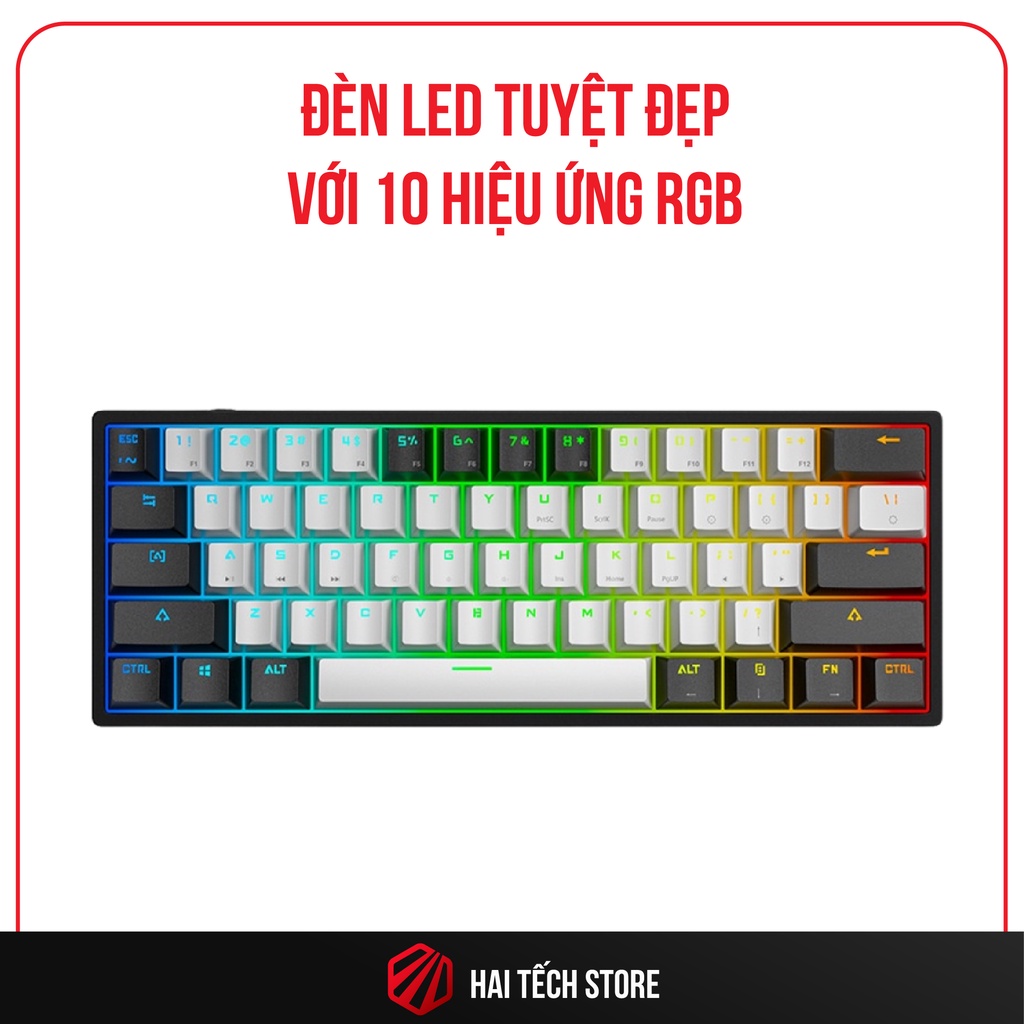 Bàn phím cơ LEAVEN K620 PRO 61 phím, rbg led, blue switch, red switch, bàn phím máy tính