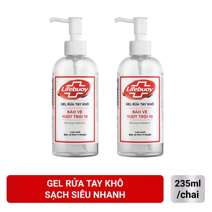 [Xả kho giá sỉ] Gel rửa tay khô Lifebuoy bảo vệ vượt trội 10 (Chai vòi và chai nắp 235ml)