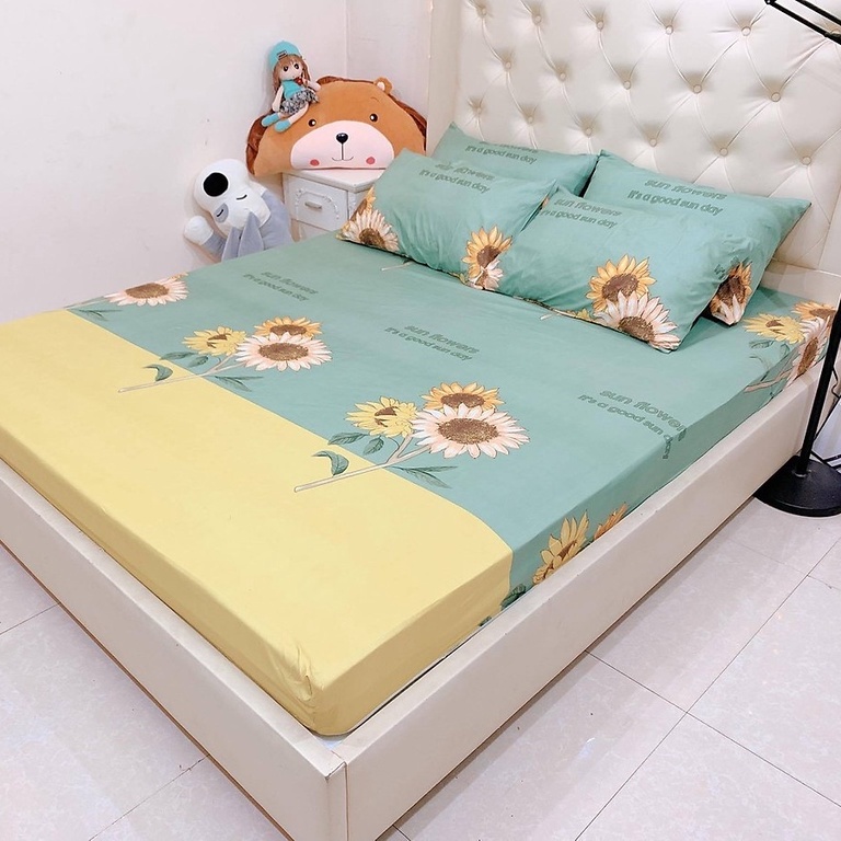 Bộ Ga Và 2 Vỏ Gối Cotton Poly mẫu HƯỚNG DƯƠNG NHẠT nhẹ nhàng cho các phái nữ