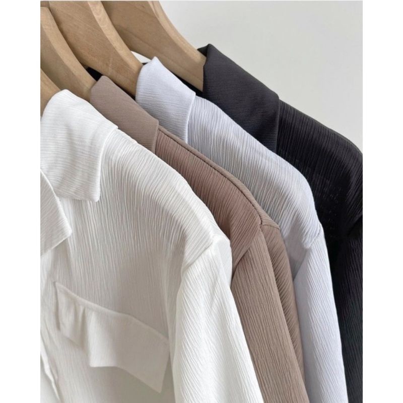 Áo sơ mi cổ vest cộc tay nữ - áo sơ mi công sở chất vải gân hàng quảng châu-2630