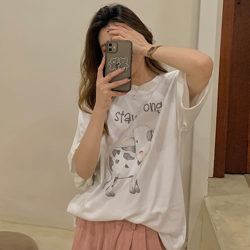 SUXI Áo Thun Tay Ngắn Cổ Tròn In Họa Tiết Thời Trang Mùa Hè Mới Cho Nữ