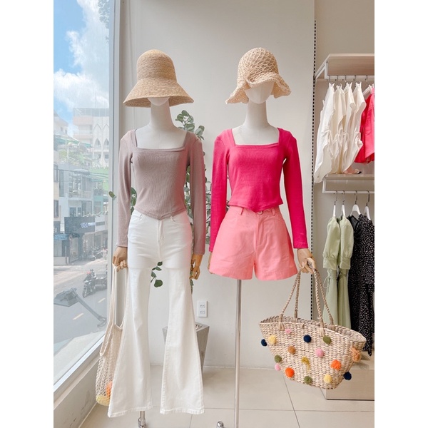 Áo thun nữ vải gân cổ vuông vạt nhọn cá tính MIEU - JA17