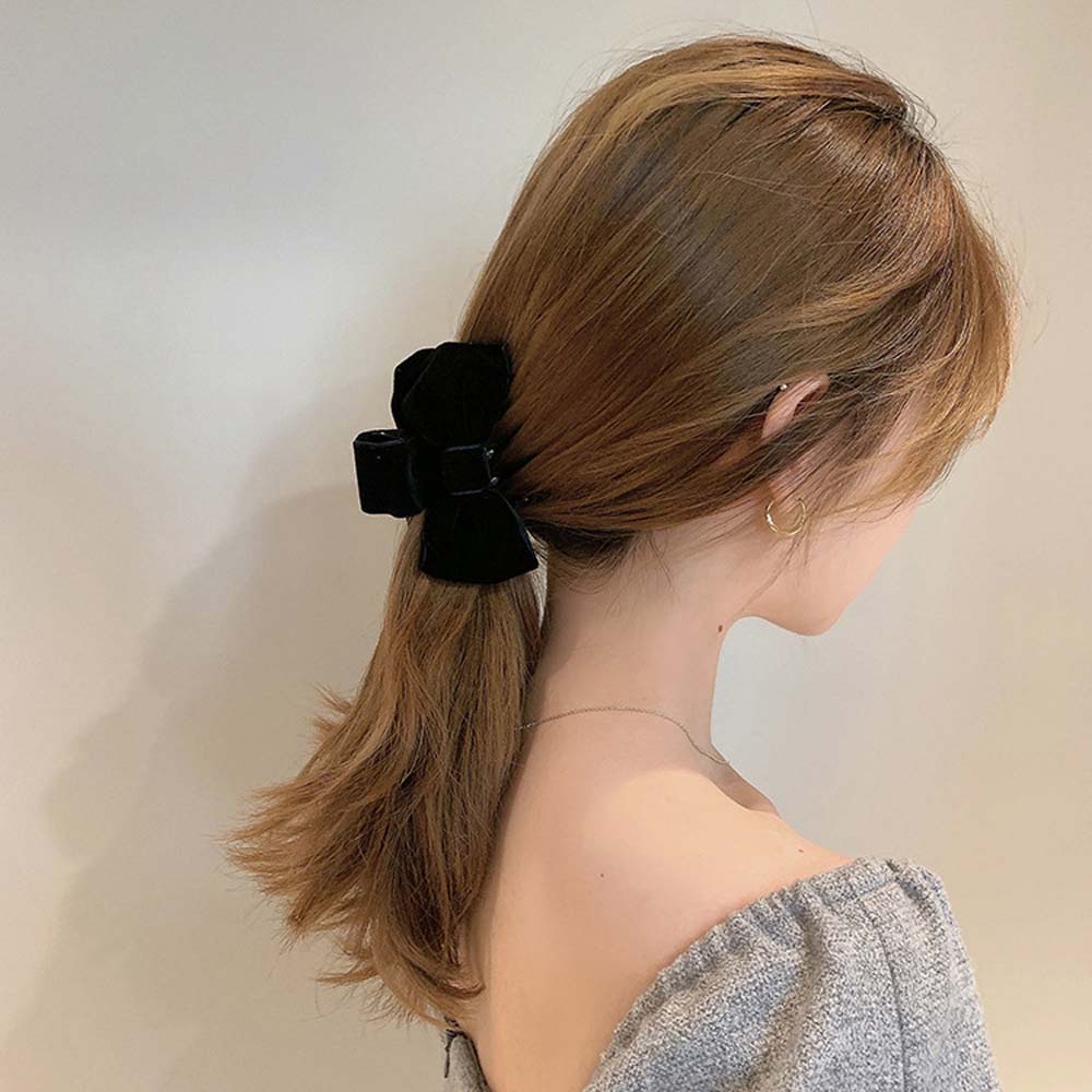 Kẹp tóc càng cua vải nhung màu đen đơn giản thanh lịch thời trang Hàn Quốc cho nữ