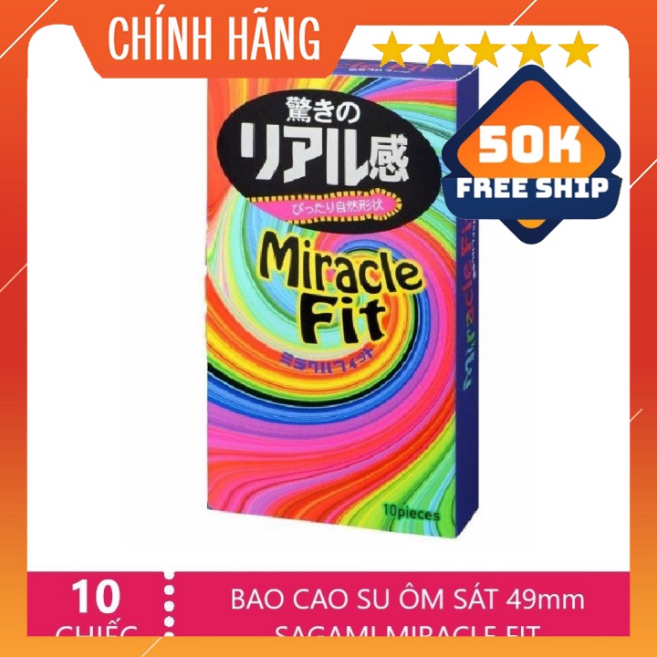 Bao Cao Su Siêu mỏng ôm sát Sagami Miracle Fit - size 49mm - hộp 10 chiếc