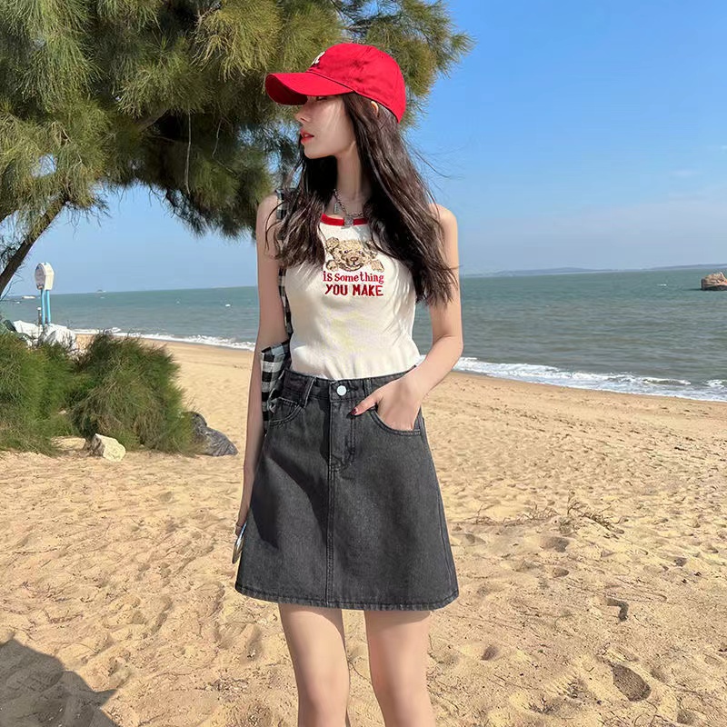 Chân Váy Jeans Lưng Cao Thời Trang Hàn Quốc