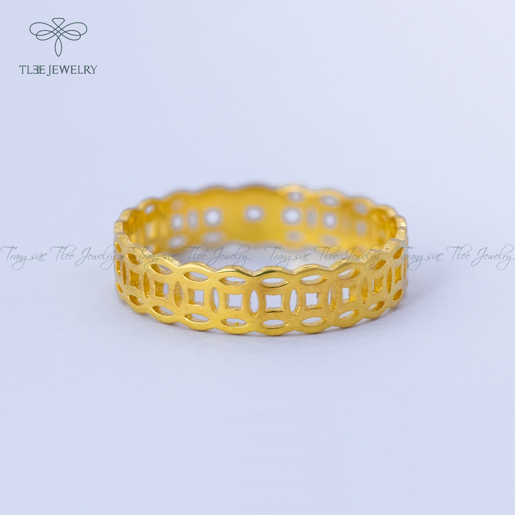Nhẫn bạc nữ TLEE đồng xu mạ vàng 14k trơn cao cấp NCJ A0136