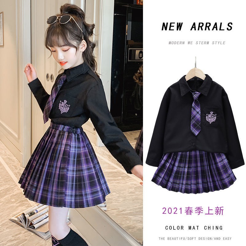 Bộ đồ váy kẻ caro đồng phục nữ sinh JK, chân sọc tối màu dành cho trẻ em, học cấp 2 kiểu Nhật béWQDHWEW