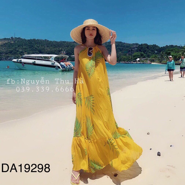 ĐẦM MAXI CỔ YẾM LỤA HOA
