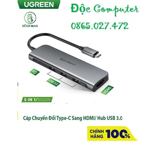 Cáp chuyển hub ugreen 5 in 1 usb type c sang hdmi + usb 3.0*3 + pd ugreen 50209 chính hãng cao cấp