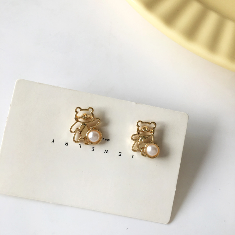 Khuyên Tai Nữ Trang Dáng Dài Tạo Hình Gấu Xinh Xắn