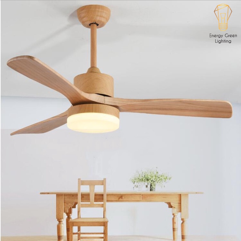 Quạt Trần Gỗ 3 Cánh Energy Green Lighting QT-11055 Phong Cách Bắc Âu Tích Hợp Đèn Chiếu Sáng - Điều Khiển Từ Xa