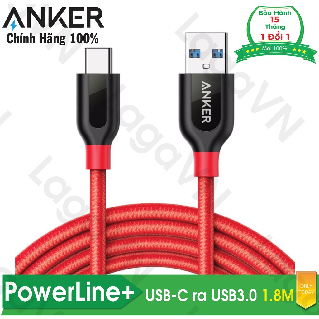 [Mã ELMS5 giảm 7% đơn 300K] Cáp sạc Type C ANKER PowerLine+ USB-C ra USB-A 3.0 dài 1.8m