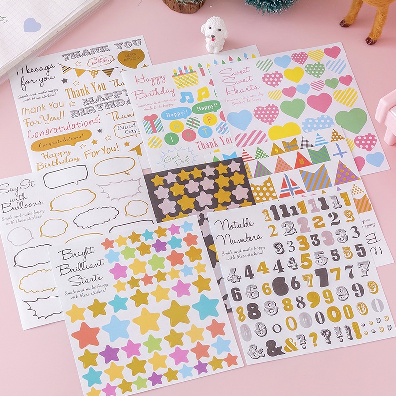 Nhãn Dán Trang Trí Sổ Tay/Sổ Tay Hình Chữ Số/Số/Ngôi Sao Kawaii Tự Dính DIY