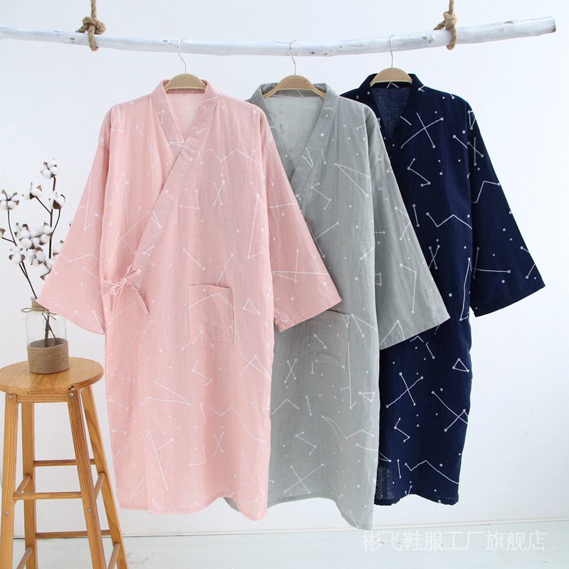 Đầm Ngủ Kimono Cotton Hai Lớp Dành Cho Nam Nữ