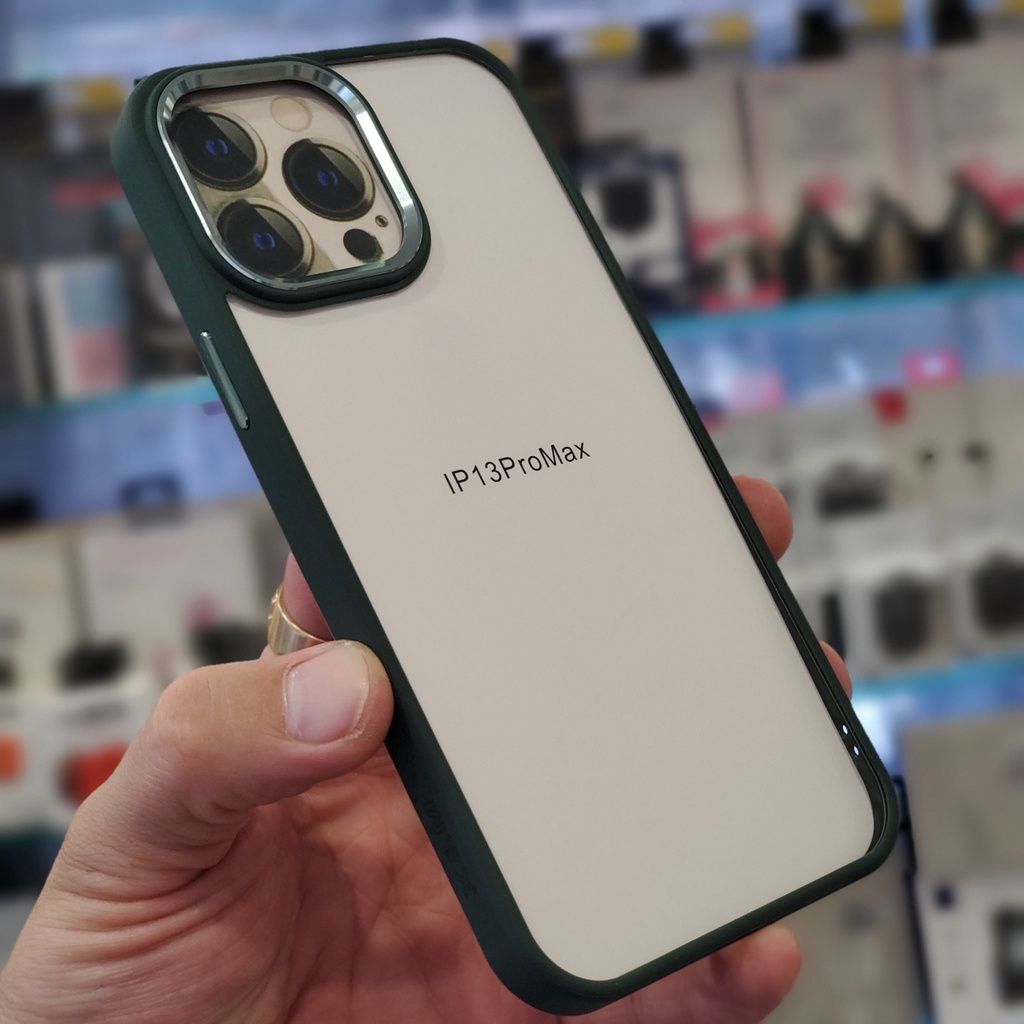 (Xanh rêu Green) Ốp lưng VIỀN VUÔNG X&amp;M trong kính viền màu siêu đẹp iPhone 11 12 13 PRO MAX camera nhôm gờ cao siêu