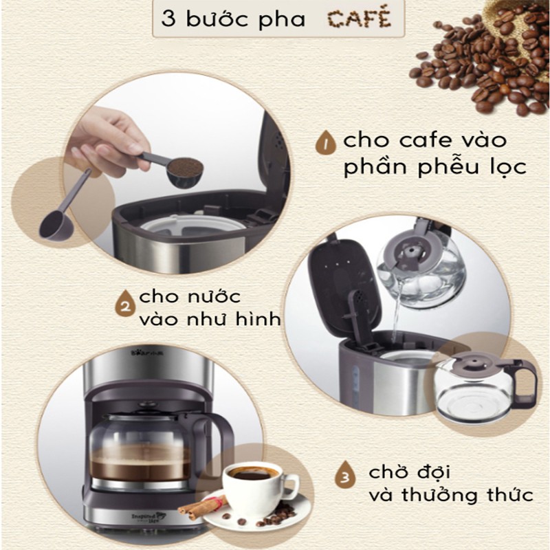 Máy pha cafe gia đình KFJ-A07V1 BEAR, máy pha cafe mini, pha trà dung tích 700ml công suất 550W, bibi shop