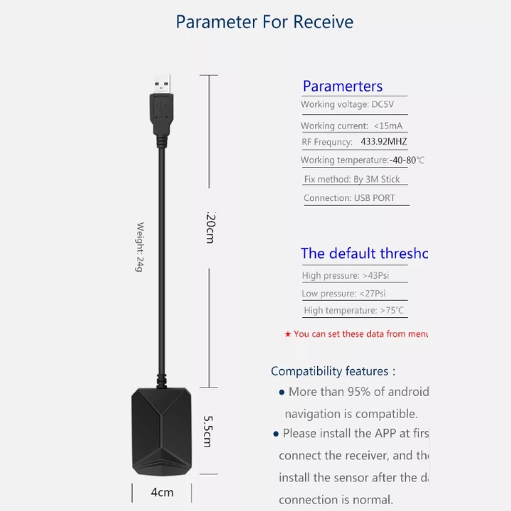 Tpms tích hợp Android Cảm biến áp suất lốp, Hiển thị thông tin áp suất, nhiệt độ lốp trên màn hình DVD Android