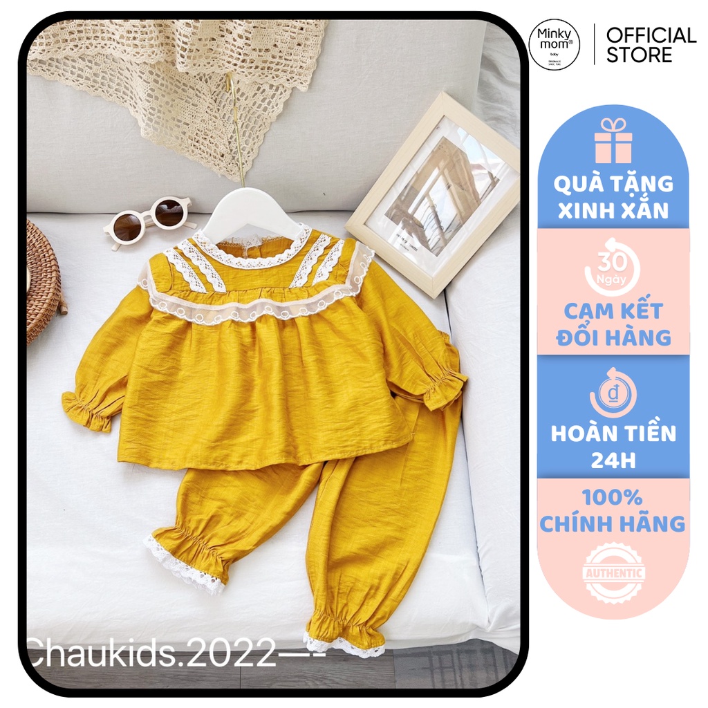 [SALE] Bộ Dài Tay Cổ Bèo Viền Ren Bé Gái Điệu Đà Vải Thô Đũi, Đồ Bộ Dài Tay Cho Bé Mặc Đi Chơi CKTD07