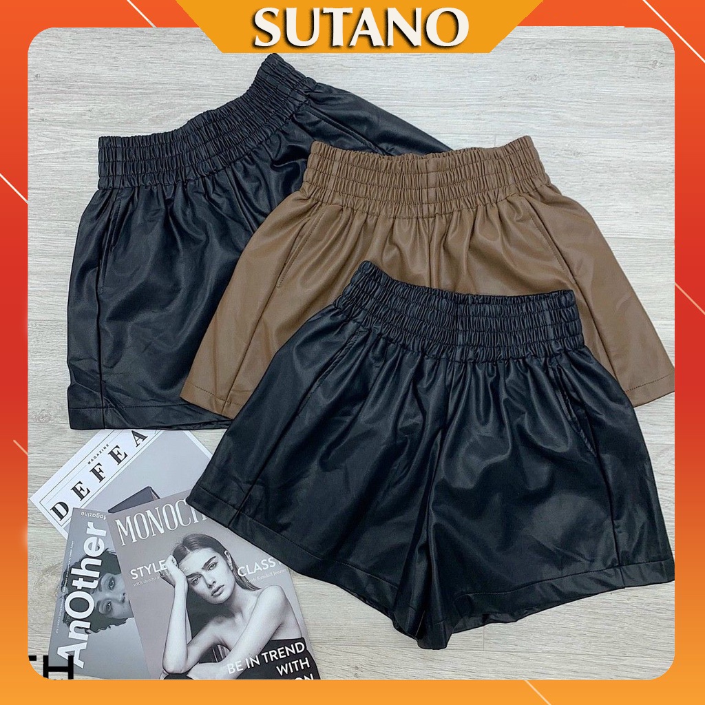 Quần sooc nữ thời trang- quần short da cạp chun to dáng xòe hàng cao cấp Q504 SUTANO