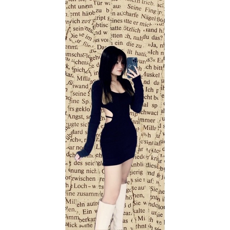 Đầm body hở eo có dây thắt eo