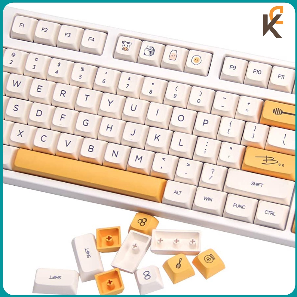 Keycap Honey Milk Bee PBT XDA cho bàn phím cơ - Song ngữ Anh Nhật