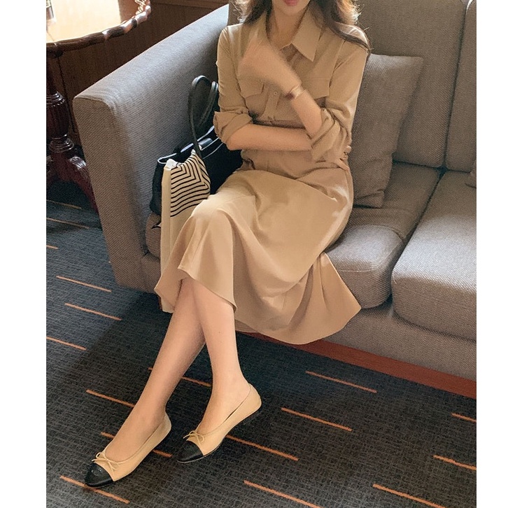 Đầm cổ polo tay dài phối dây buộc thời trang thanh lịch 46775