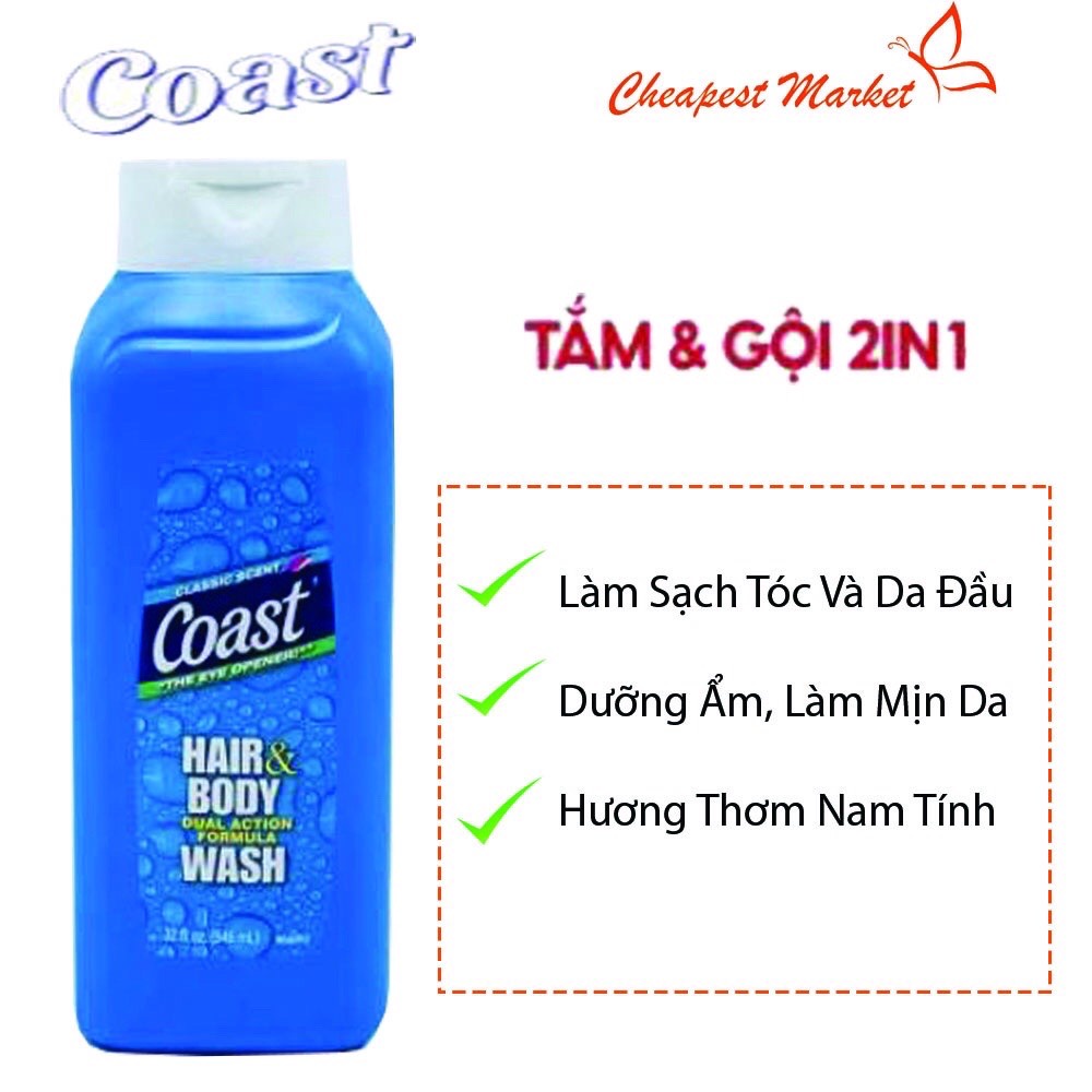 Sữa tắm gội nam Coast Hair &amp; Body Wash Classic Scent 946ml