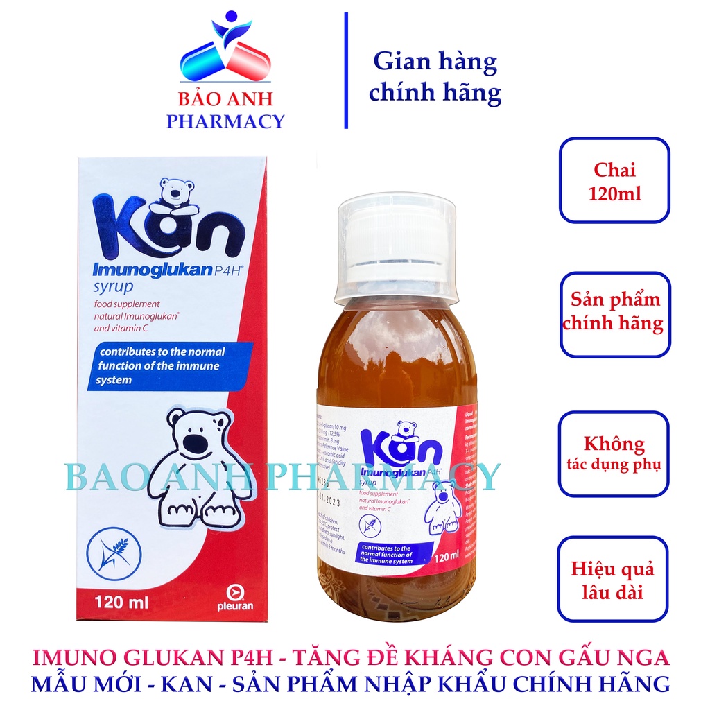 [NHẬP KHẨU CHÍNH HÃNG] Imunoglukan P4H (mẫu mới KAN syrup) - Tăng đề kháng cho bé, giảm ốm vặt, cảm cúm - Chai 120ml