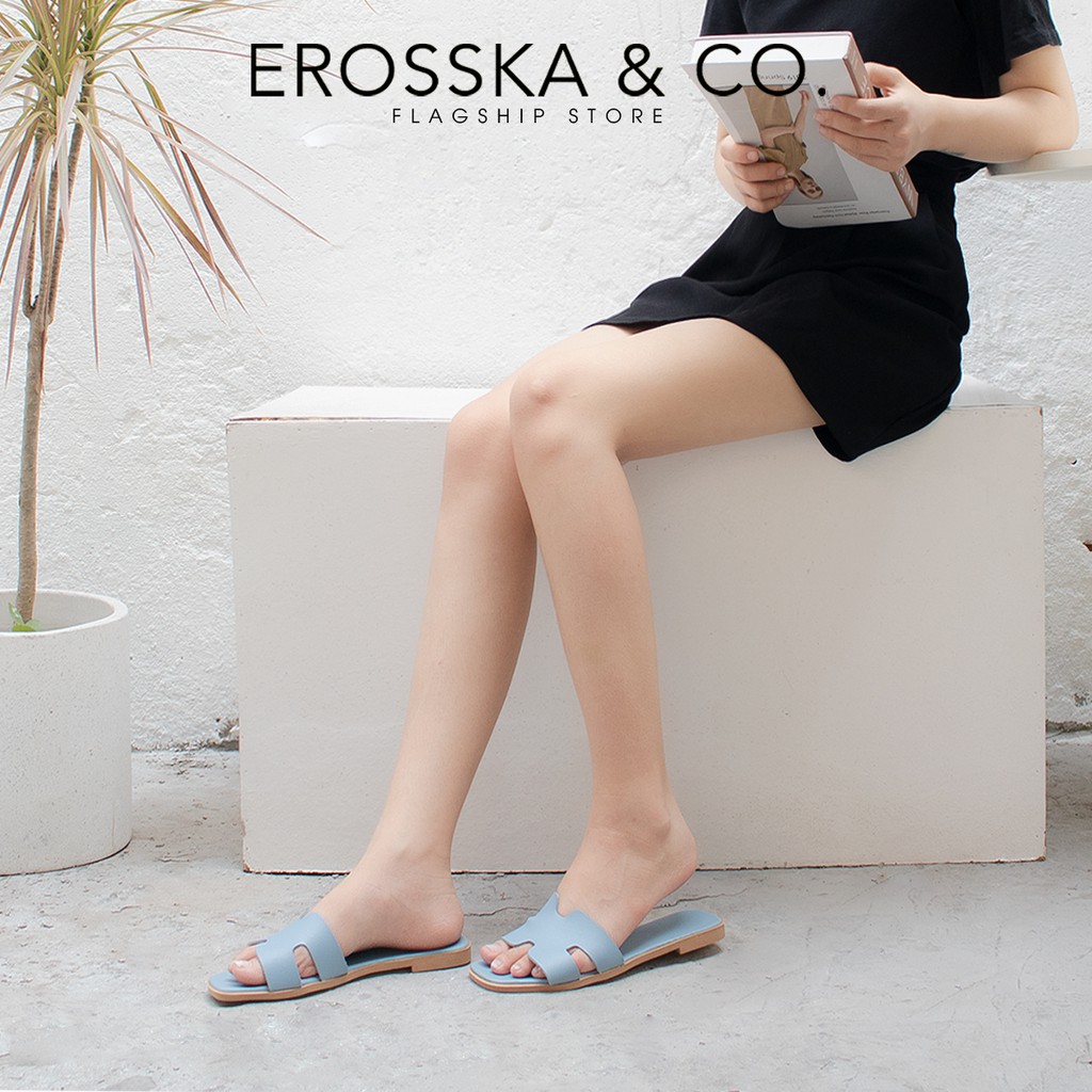 Dép nữ thời trang đế bằng Erosska 2021 quai chữ H màu vàng ver 2 - DEO36