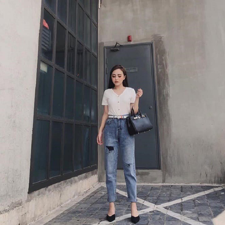 ÁO THUN NỮ TĂM ĐŨA CỔ TIM KHUY GIẢ (CÓ ẢNH THẬT CHẤT), áo thun nữ | BigBuy360 - bigbuy360.vn