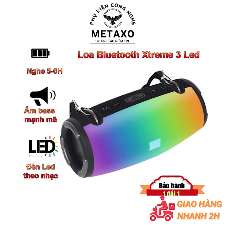 Loa Bluetooth Xtreme 3 Có Đèn Led Bass Cực Mạnh Âm Thanh Lớn, Chống Thấm Nước Tốt - Usb Thẻ Nhớ, Kết Nối Máy Tính