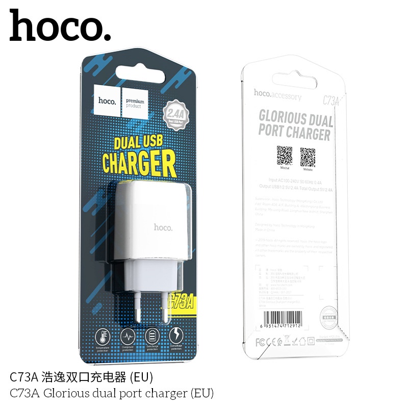 Củ sạc nhanh HOCO C73A (5V-2.4A), cốc sạc nhanh cho điện thoại Lightning, Samsung type c, micro usb android chính hãng