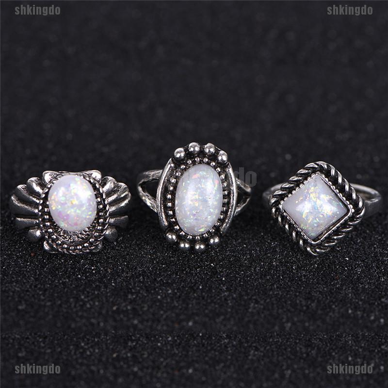 Set 8 Nhẫn Đính Hôn Mạ Bạc Có Đính Đá Opal Cho Nữ